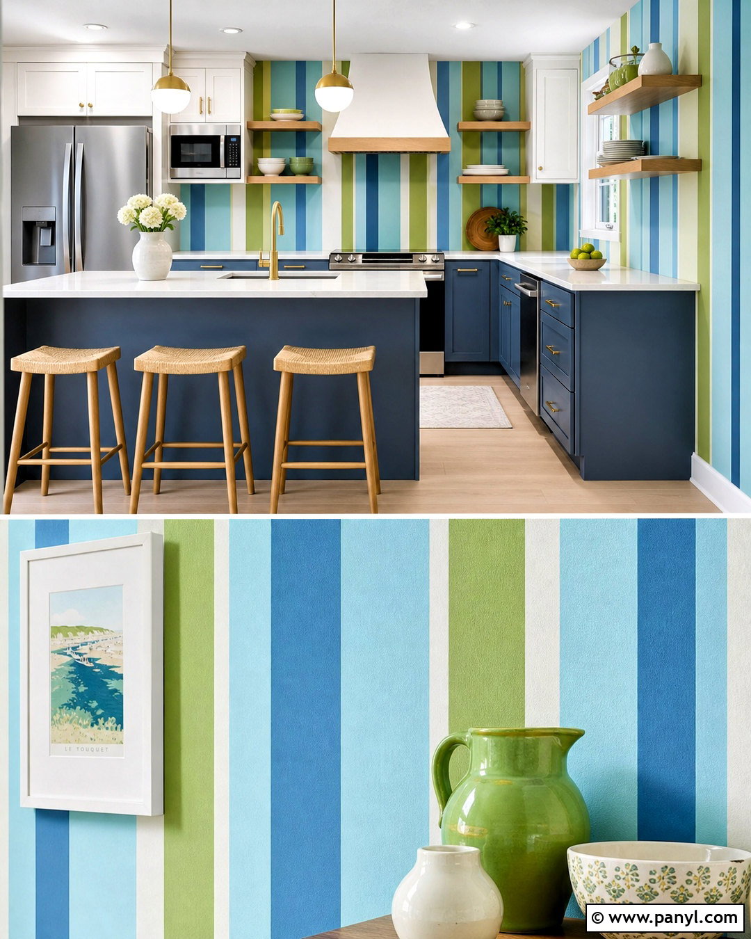 Blue And Green Vertical Striped Kitchen - 20 striped walls vertical ideas