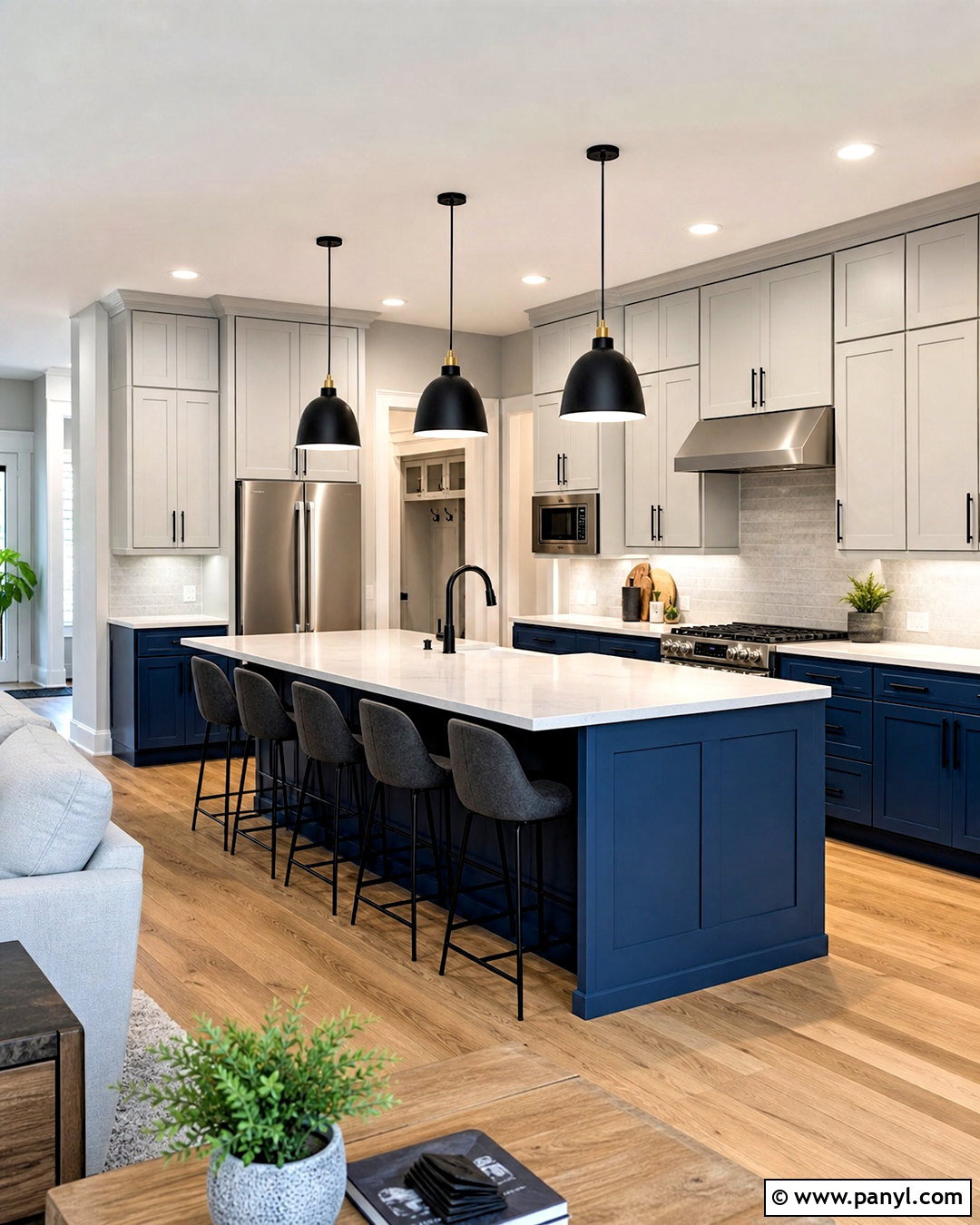 Blue And Grey Kitchen With Black Hardware - 20 grey and blue kitchen ideas