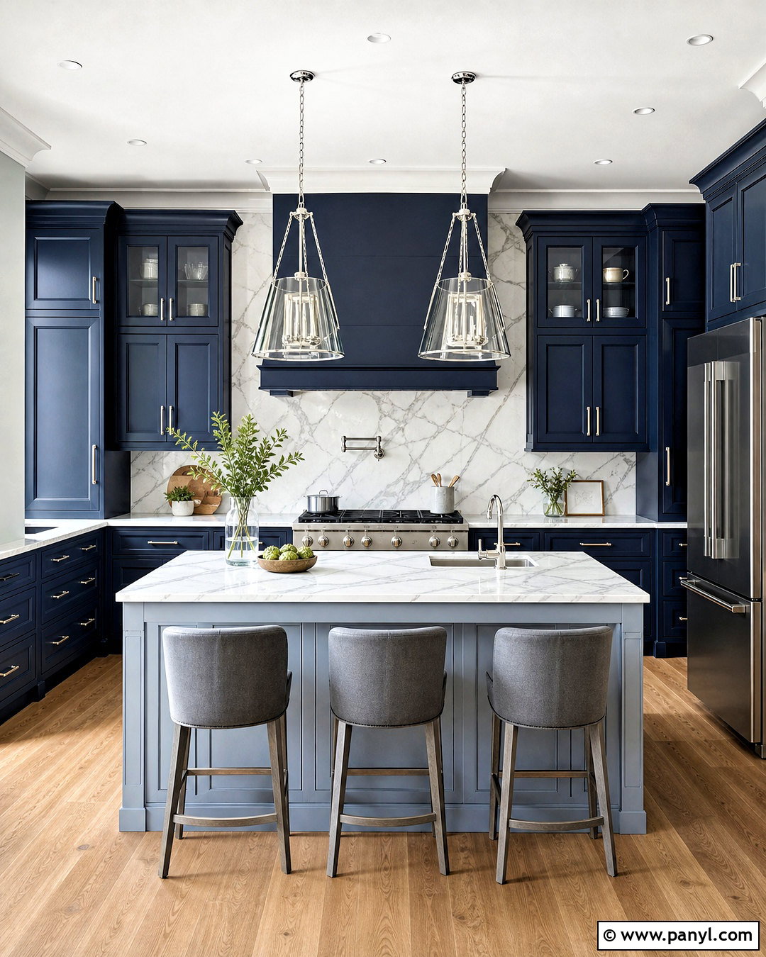 Blue And Grey Kitchen With Marble - 20 grey and blue kitchen ideas