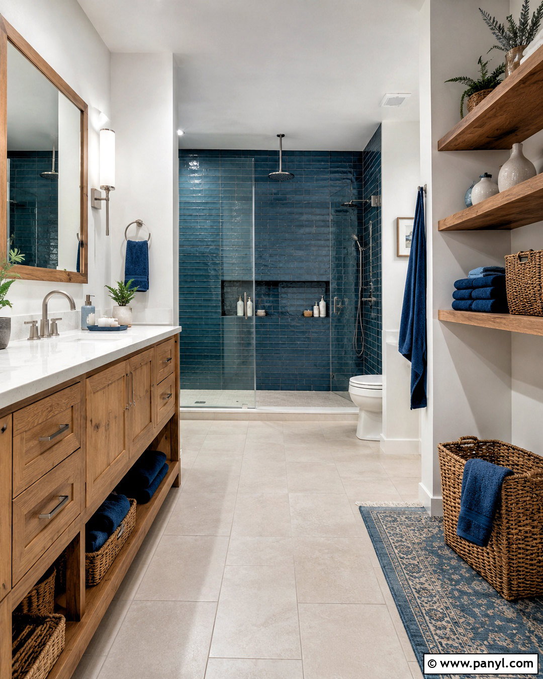 Blue And Natural Wood Bathroom - 20 coastal blue bathroom ideas