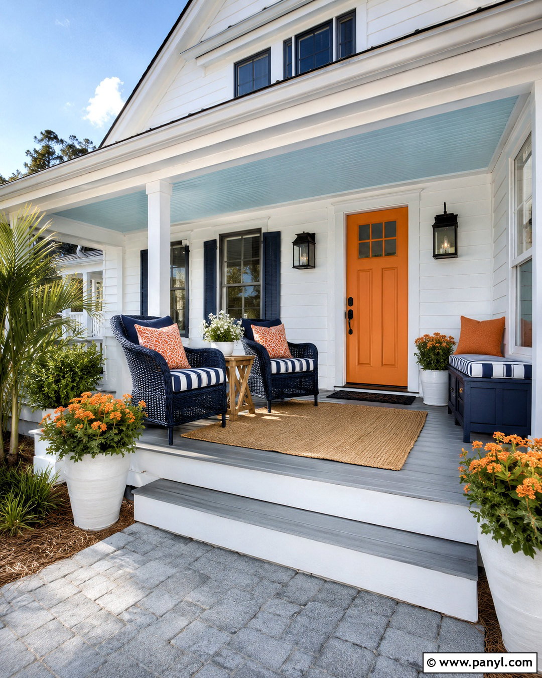Blue And Orange Beach House Porch - 20 colorful beach house decor ideas