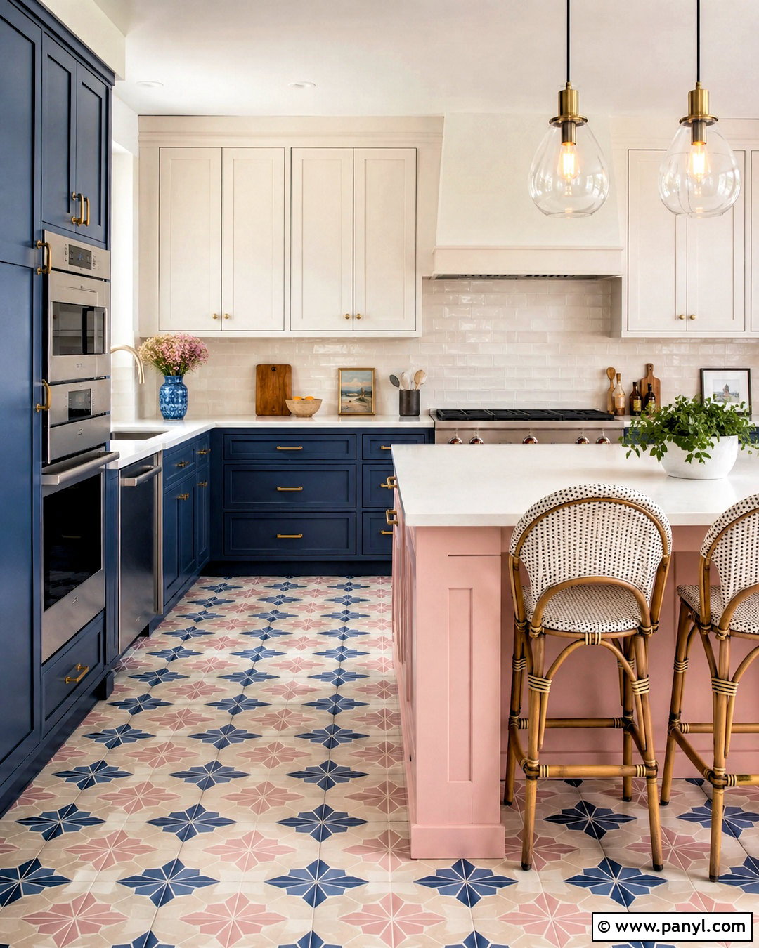 Blue And Pink Kitchen With Patterned Floor - 20 blue and pink kitchen ideas