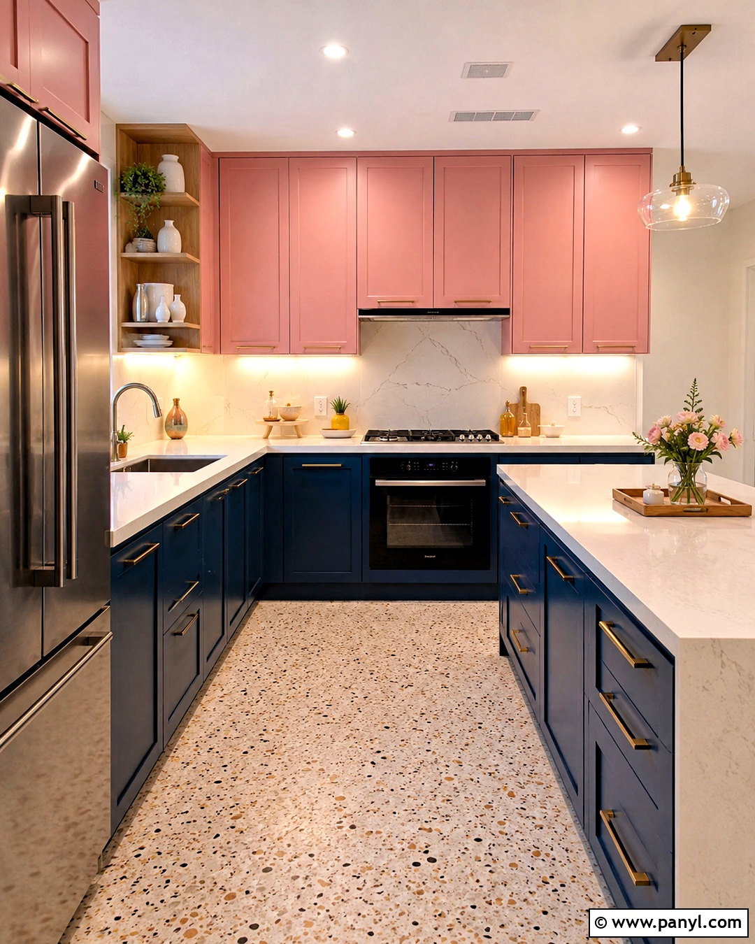 Blue And Pink Two-Tone Kitchen Cabinets - 20 blue and pink kitchen ideas