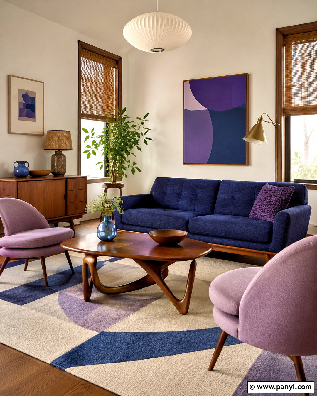 Blue And Purple Midcentury Living Room - 20 blue and purple living room ideas