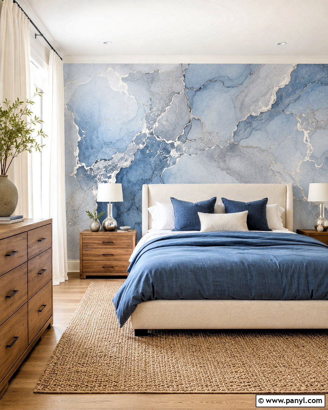 Blue And Silver Watercolor Wall - 35 silver shimmer wall ideas