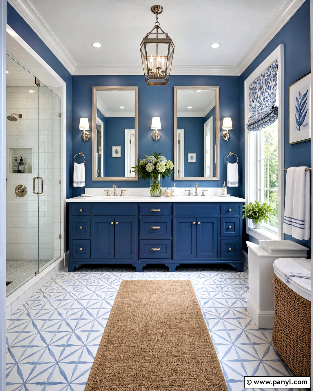 Blue And White Bathroom With Patterned Tile - 20 blue bathroom design ideas