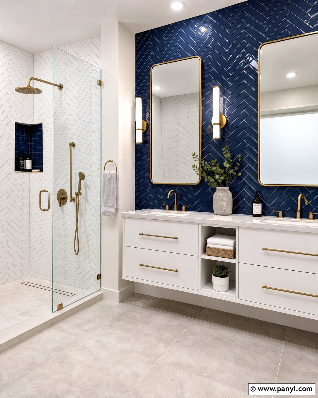 Blue And White Herringbone Tile Bathroom - 20 white and blue bathroom ideas