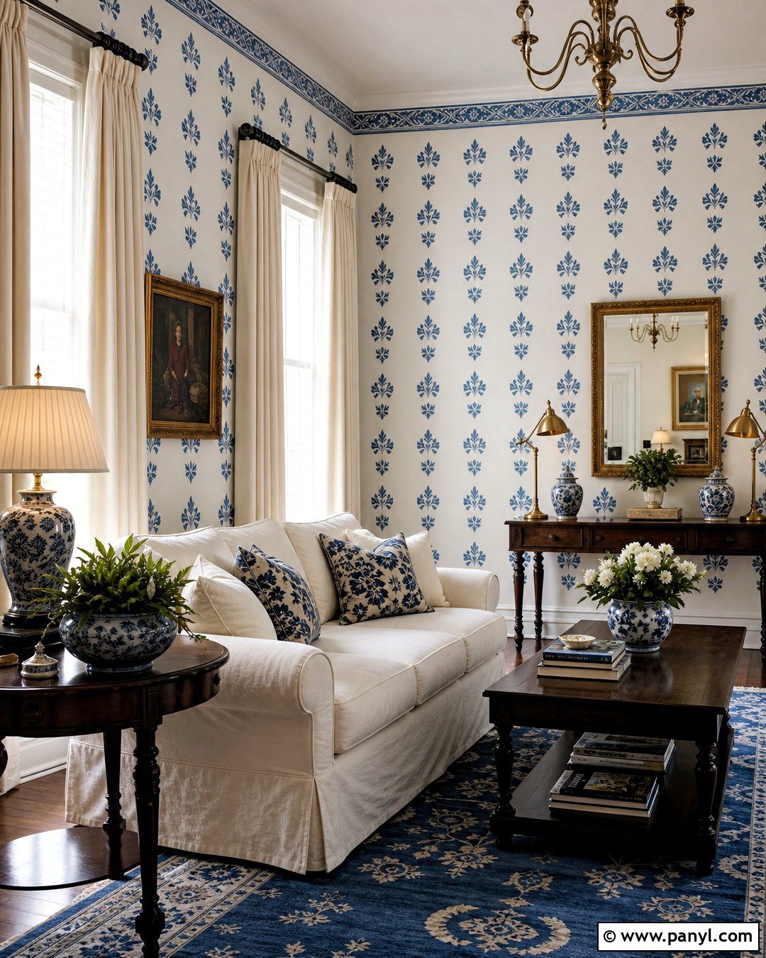 Blue And White Stenciled Walls - 20 traditional wall painting ideas