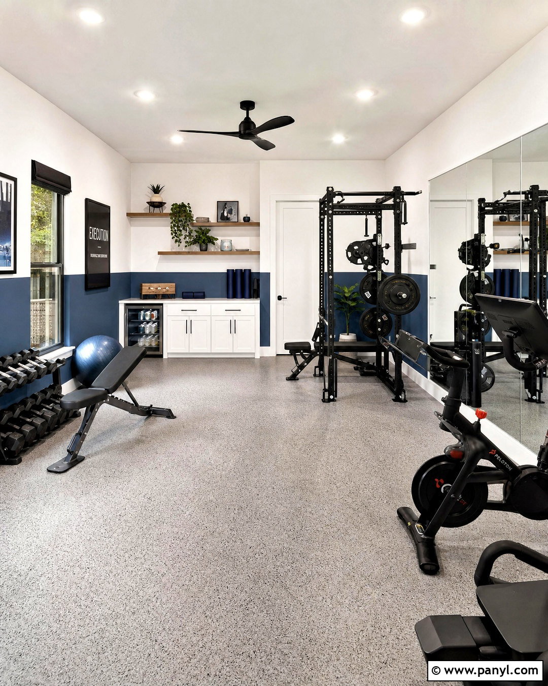 Blue And White Two-Tone Home Gym - 20 home gym colors paint ideas
