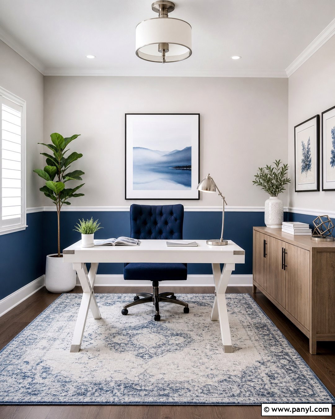 Blue And White Two-Tone Office Walls - 25 Office Wall Color Ideas Paint Ideas