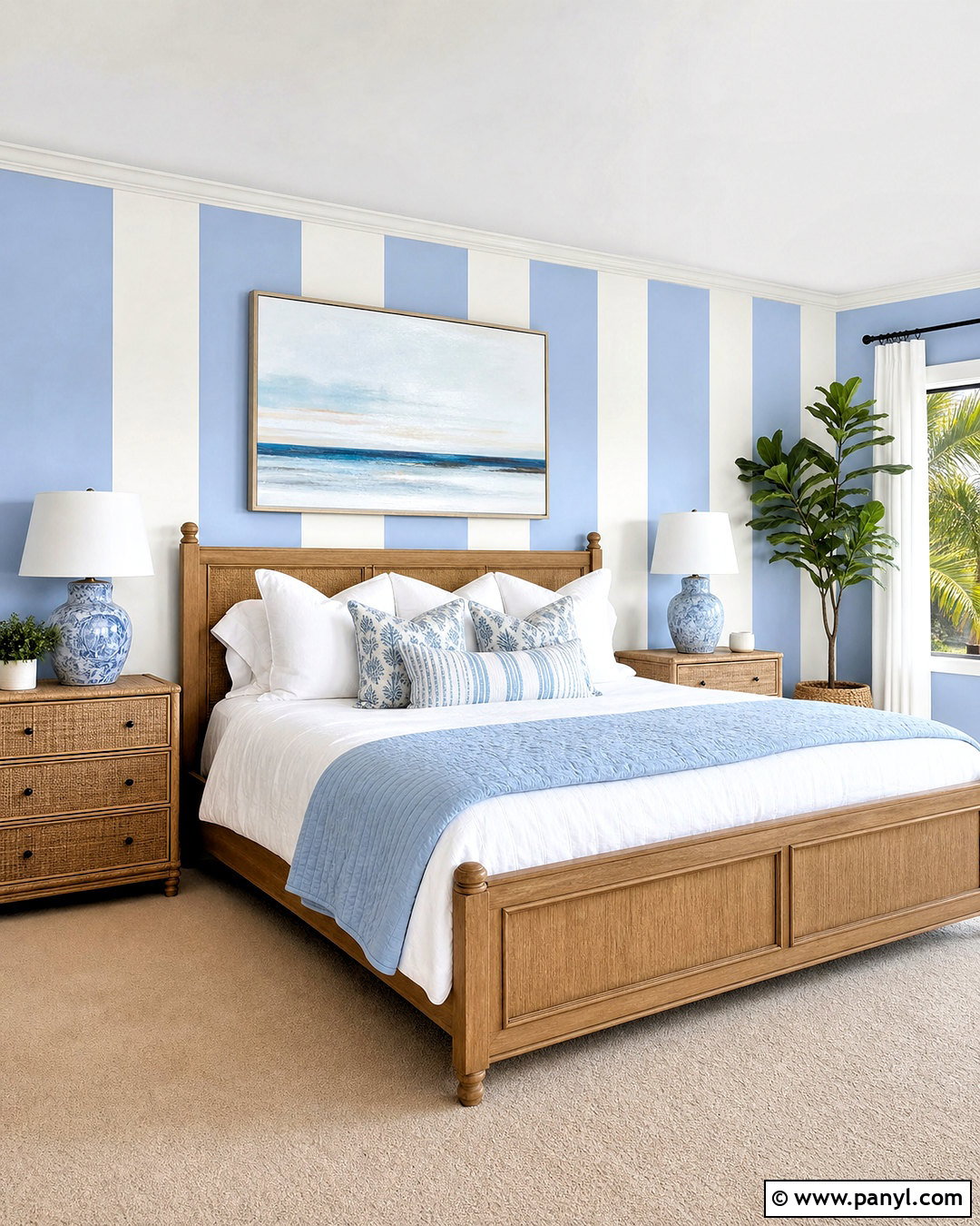 Blue And White Vertical Striped Bedroom - 20 striped walls bedroom ideas