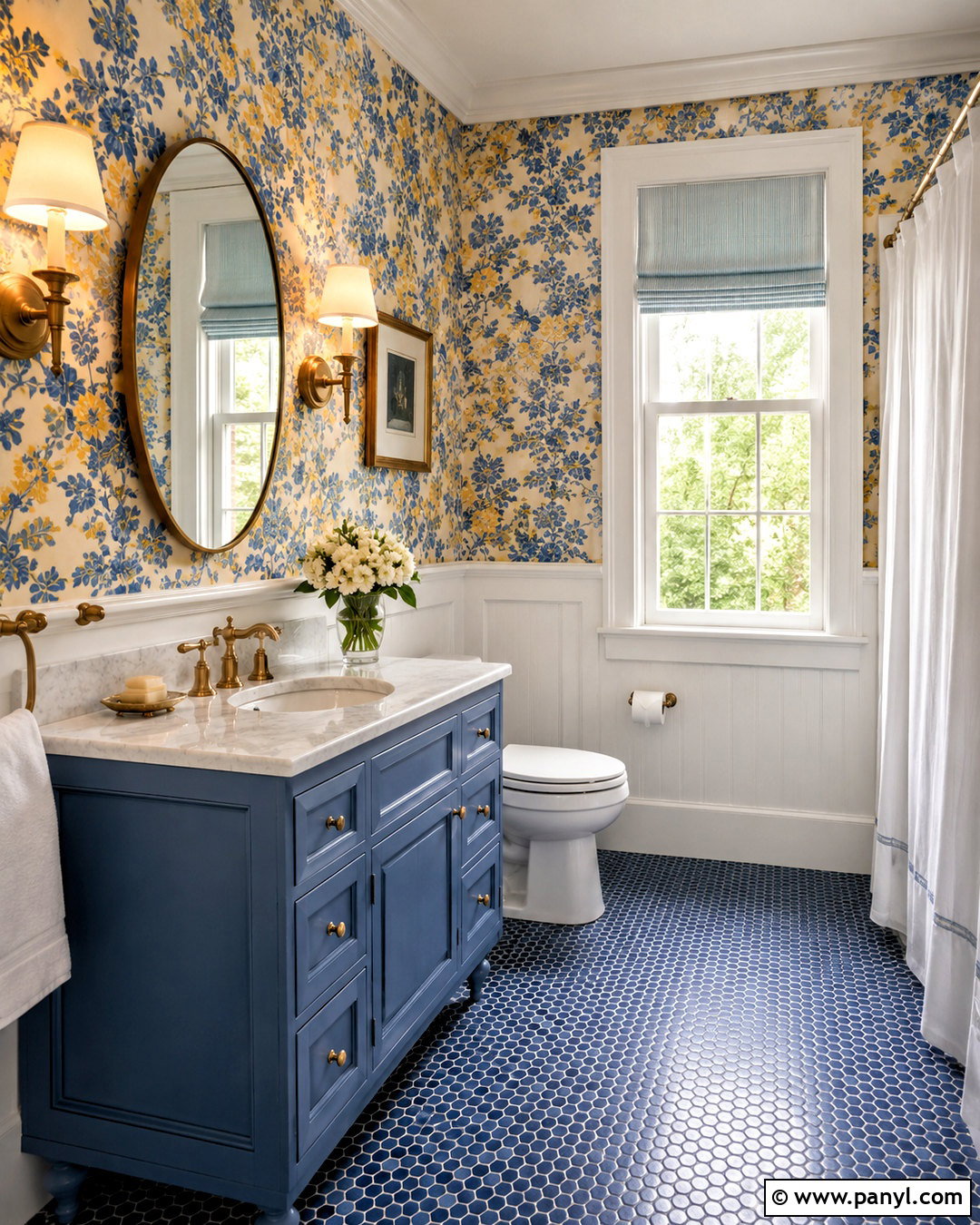 Blue And Yellow Floral Bathroom Wallpaper - 20 blue and yellow bathroom ideas