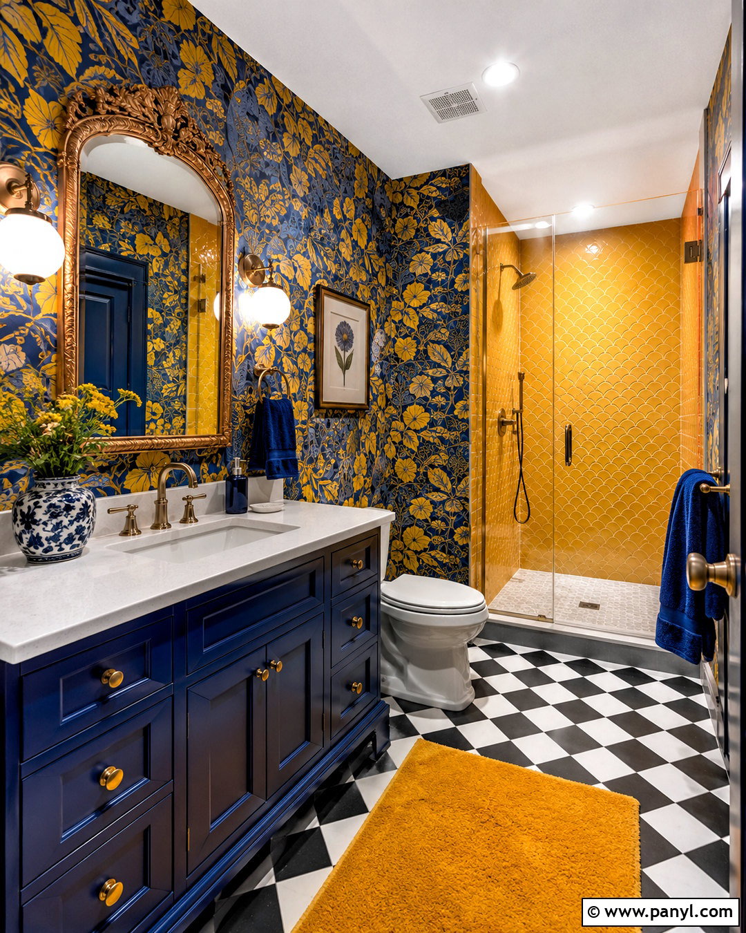 Blue And Yellow Maximalist Bathroom - 20 blue and yellow bathroom ideas