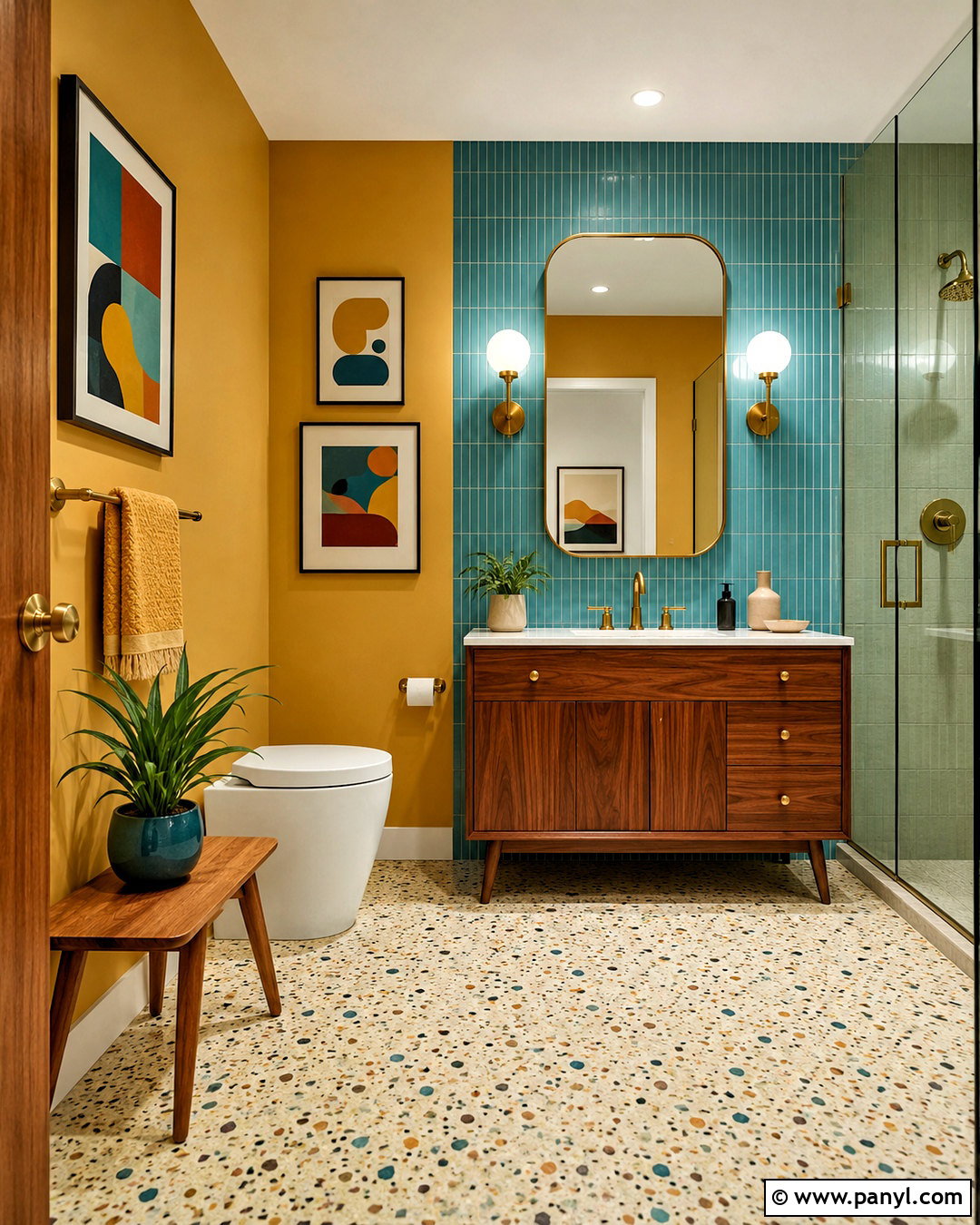 Blue And Yellow Midcentury Bathroom - 20 blue and yellow bathroom ideas
