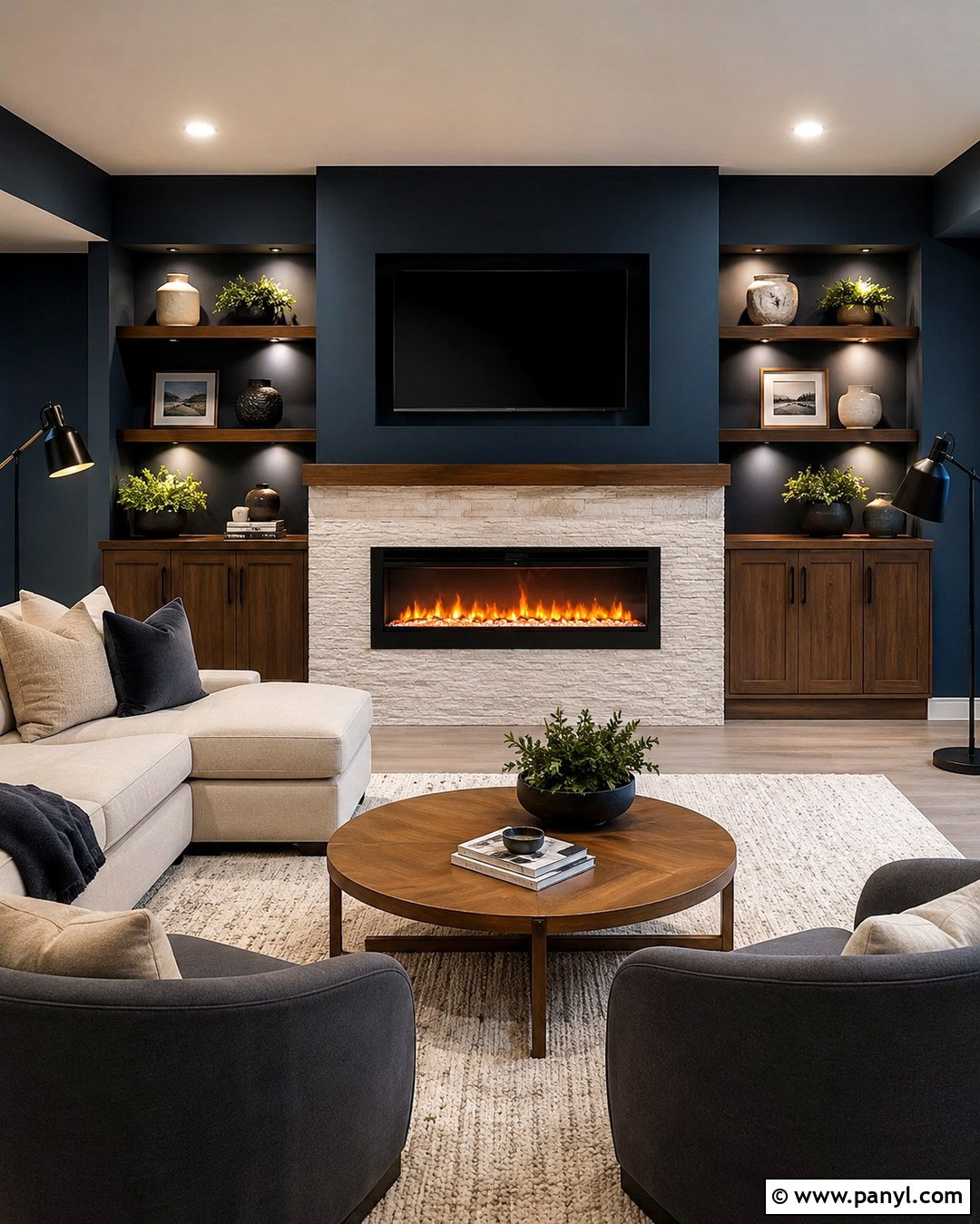 Blue Basement Fireplace Wall - 20 Basement Blue Walls