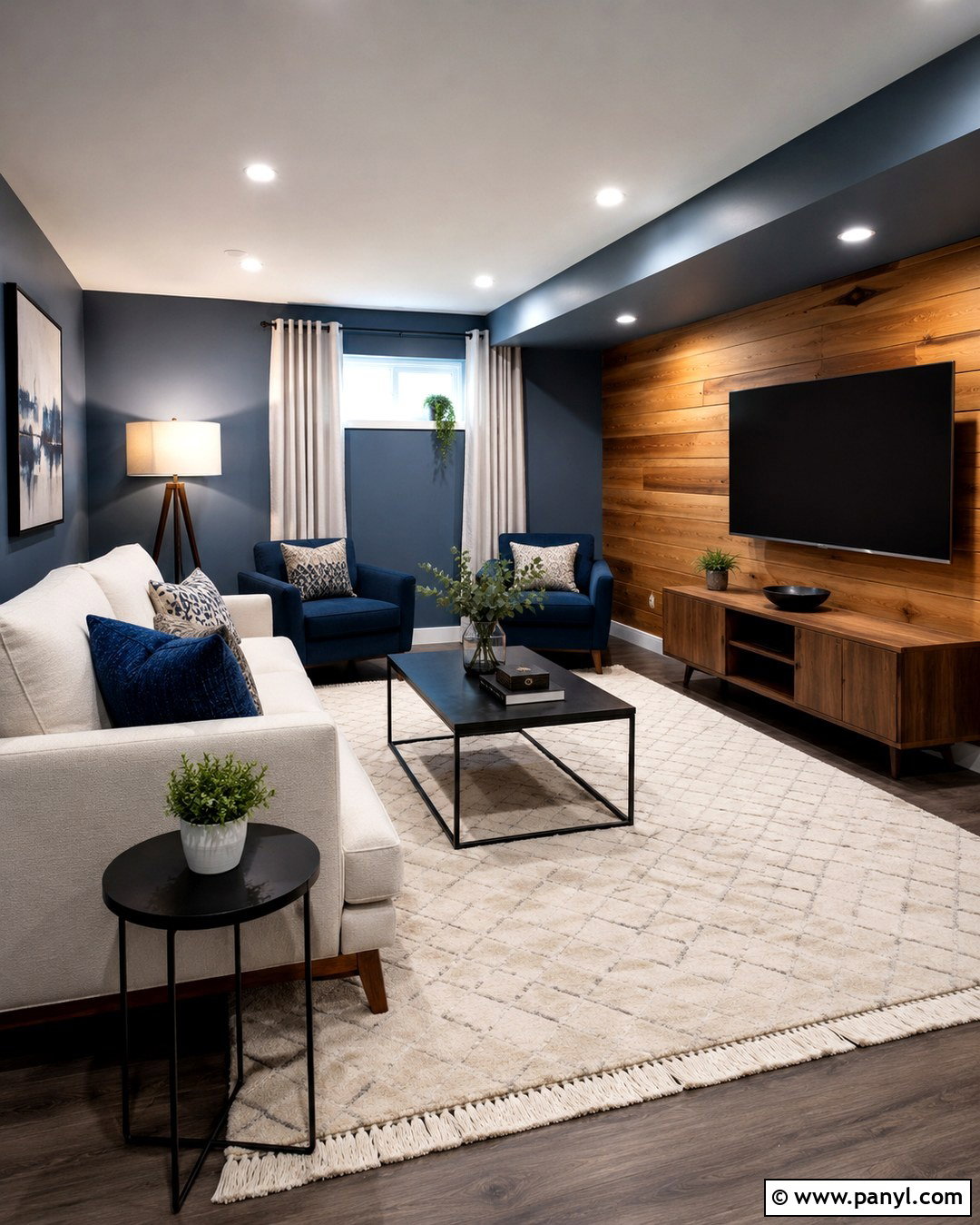 Blue Basement With Wood Paneling - 20 Basement Blue Walls