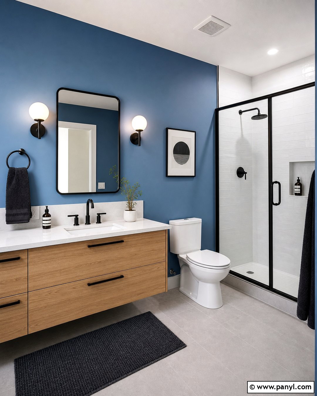 Blue Bathroom Walls With Black Fixtures - 35 Blue Bathroom Walls