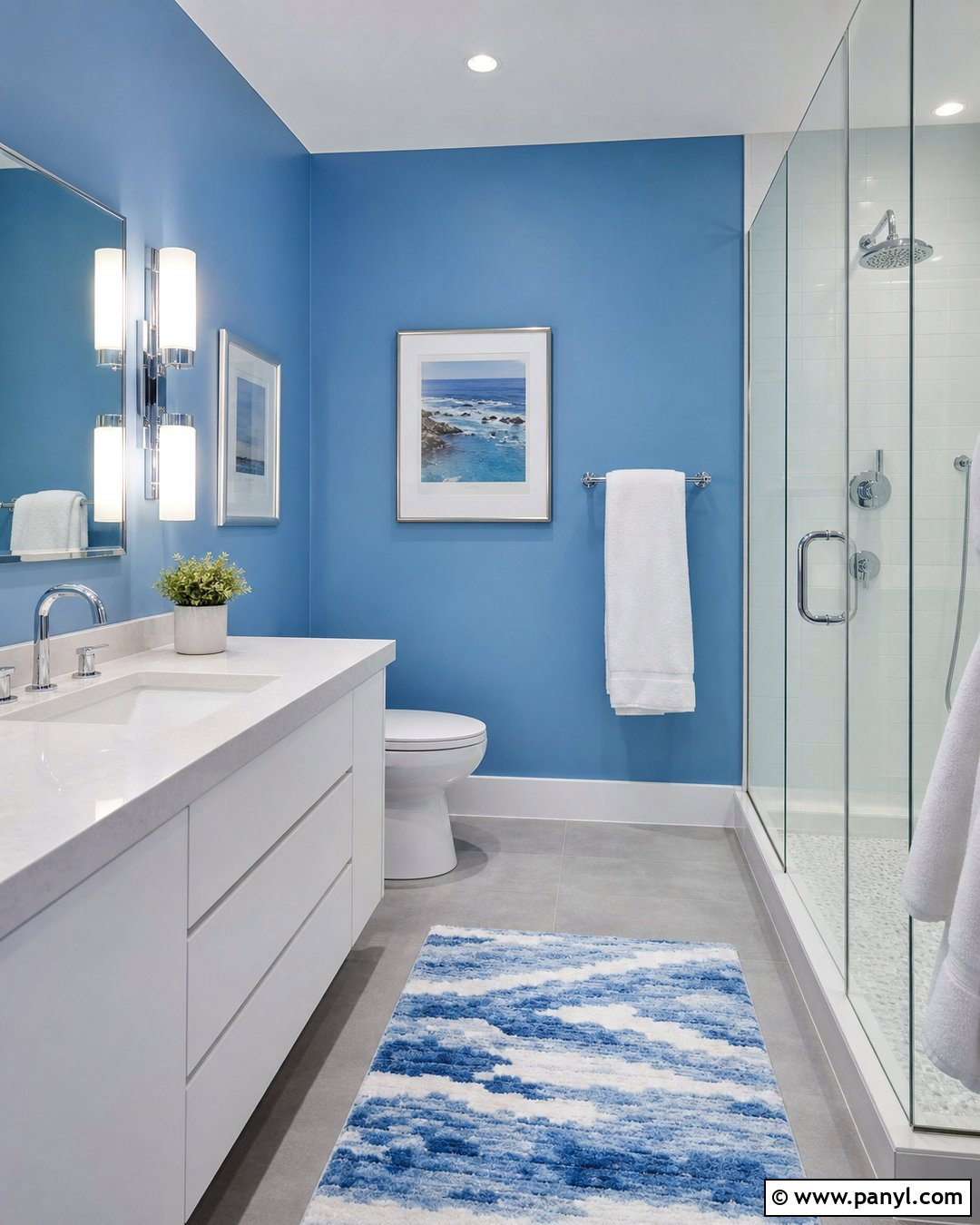 Blue Bathroom Walls With Chrome Fixtures - 35 Blue Bathroom Walls