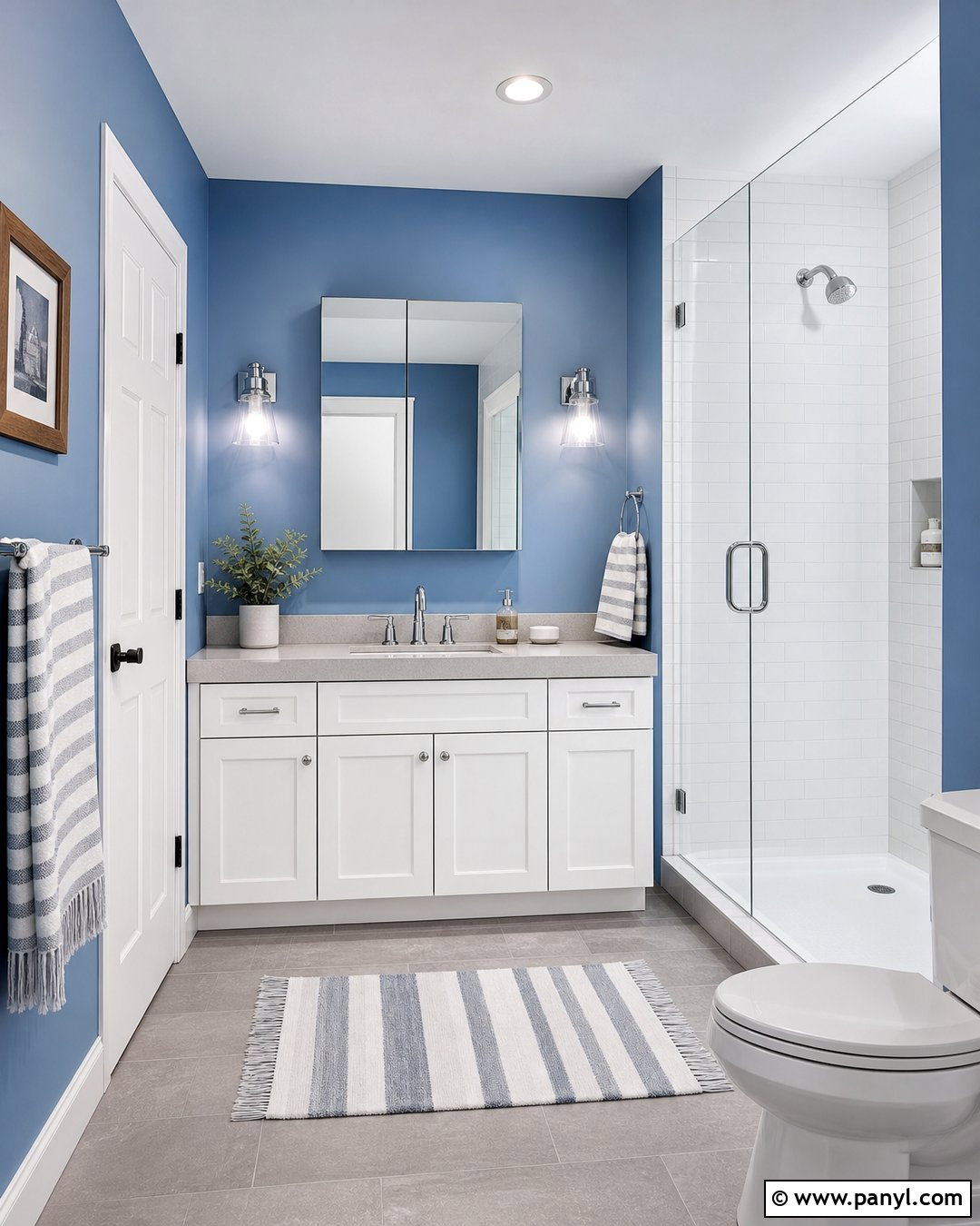 Blue Bathroom Walls With Chrome Fixtures - 30 Bathroom Blue Walls