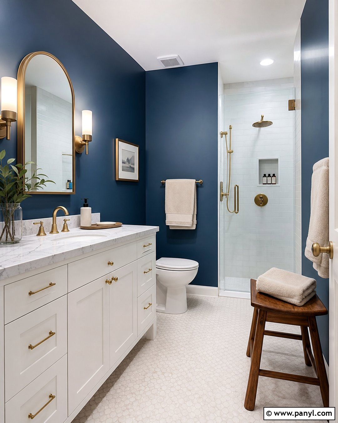 Blue Bathroom Walls With Gold Fixtures - 30 Bathroom Blue Walls
