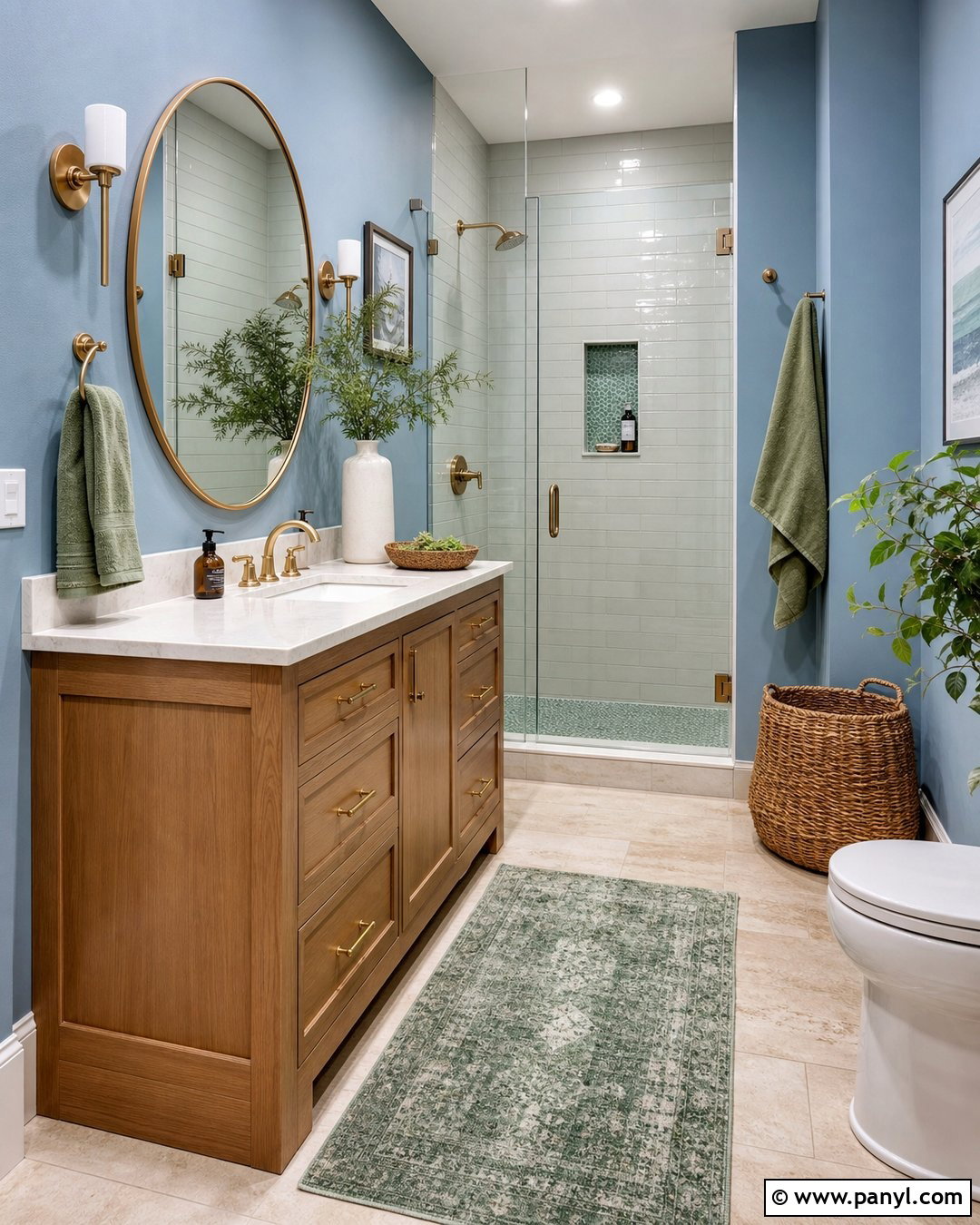 Blue Bathroom Walls With Green Accents - 30 Bathroom Blue Walls