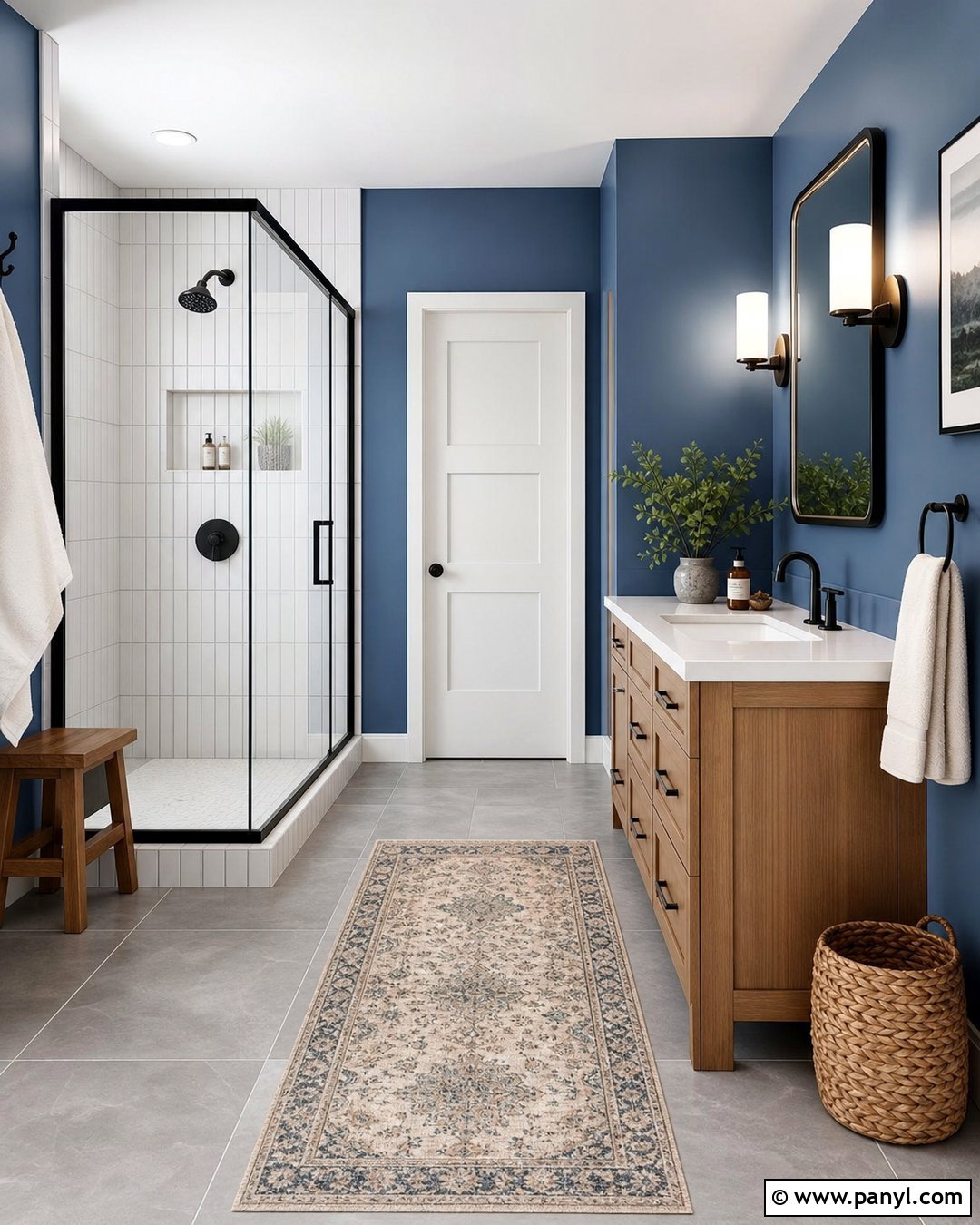 Blue Bathroom Walls With Matte Black Fixtures - 30 Bathroom Blue Walls