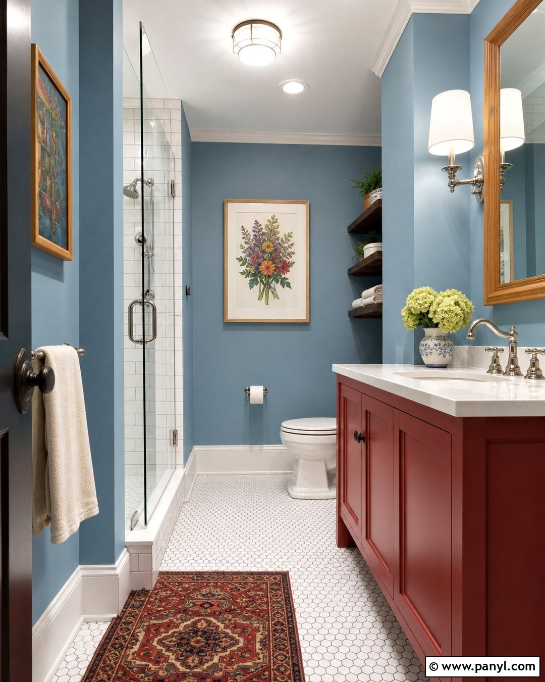 Blue Bathroom Walls With Red Vanity - 30 Bathroom Blue Walls