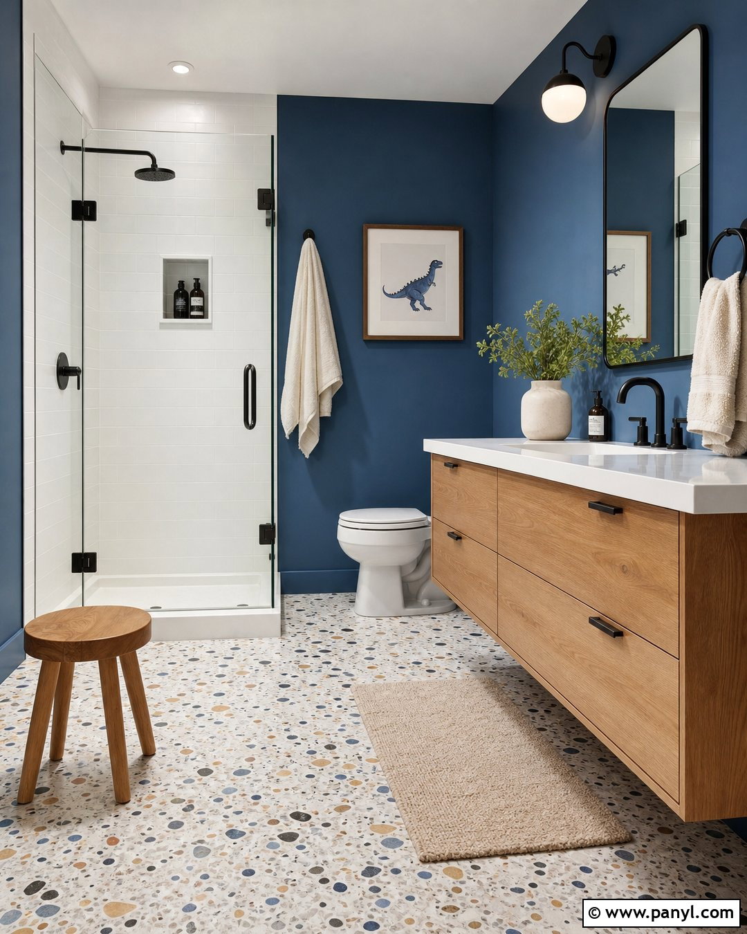 Blue Bathroom Walls With Terrazzo Floor - 30 Bathroom Blue Walls