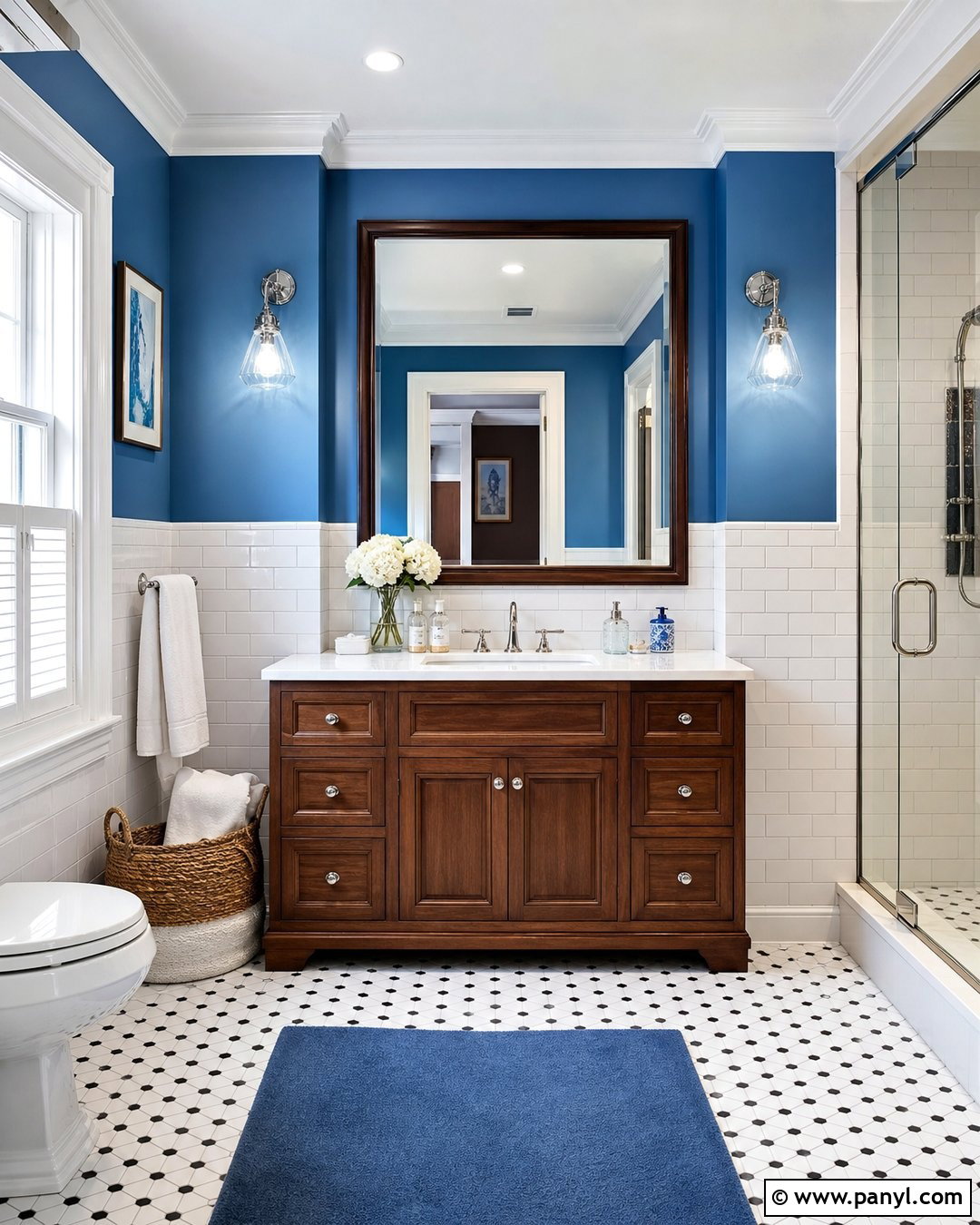 Blue Bathroom Walls With White Tile - 35 Blue Painted Walls