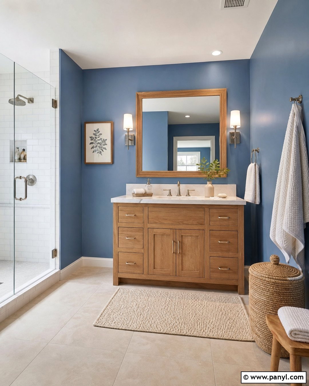 Blue Bathroom Walls With Wood Vanity - 30 Bathroom Blue Walls