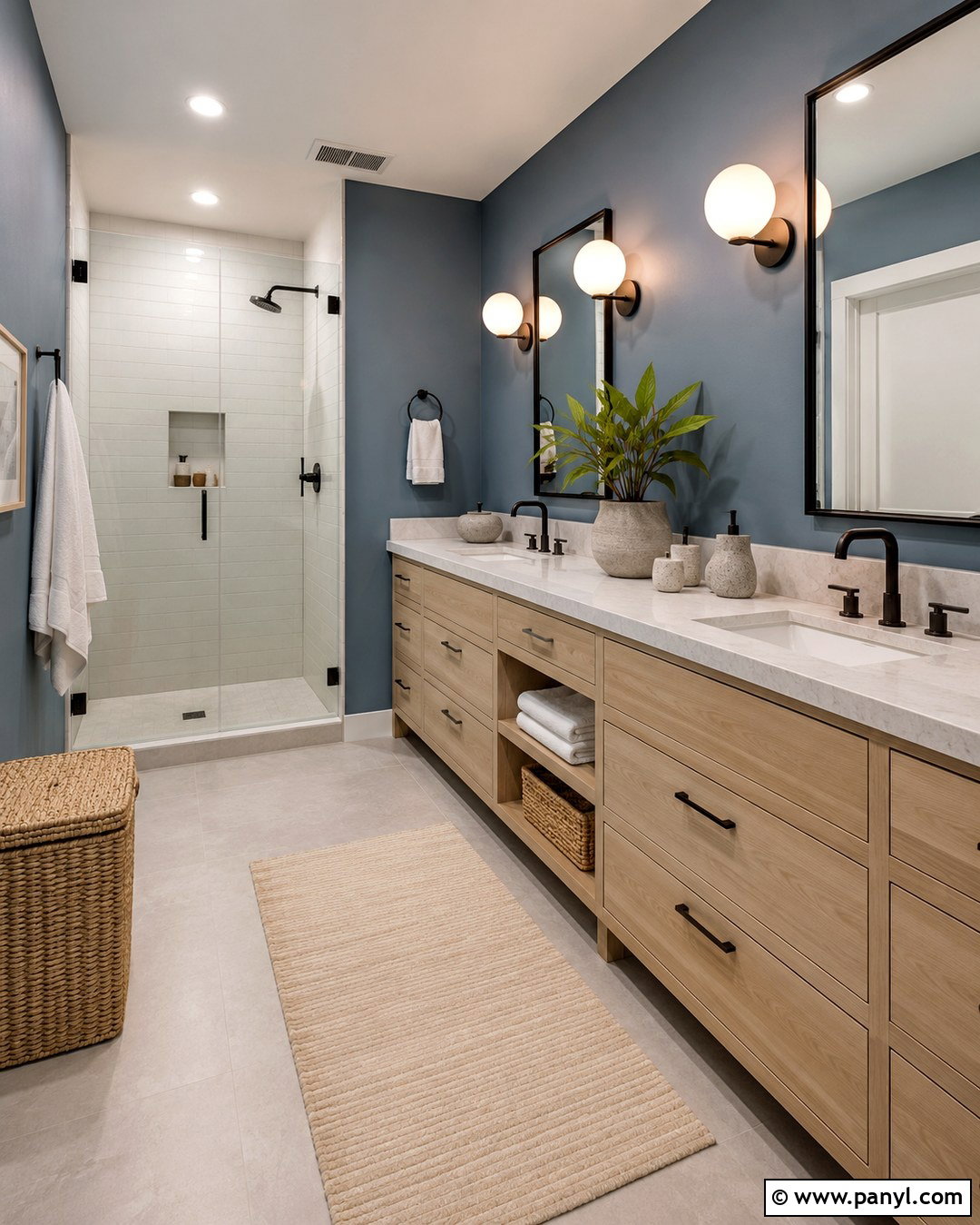 Blue Bathroom Walls With Wood Vanity - 20 Blue For Bathroom Walls