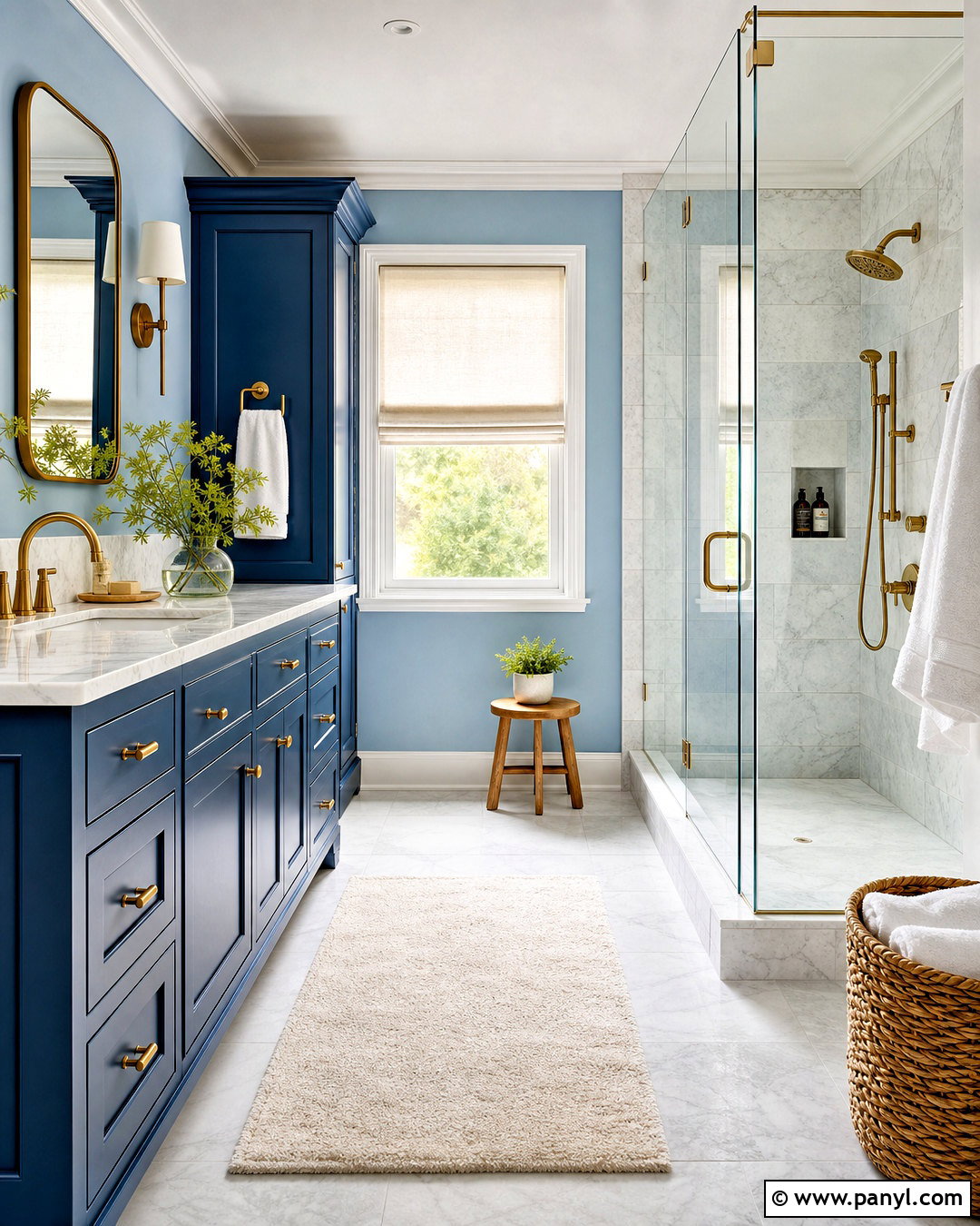 Blue Bathroom With Brass Accents - 20 blue room design ideas