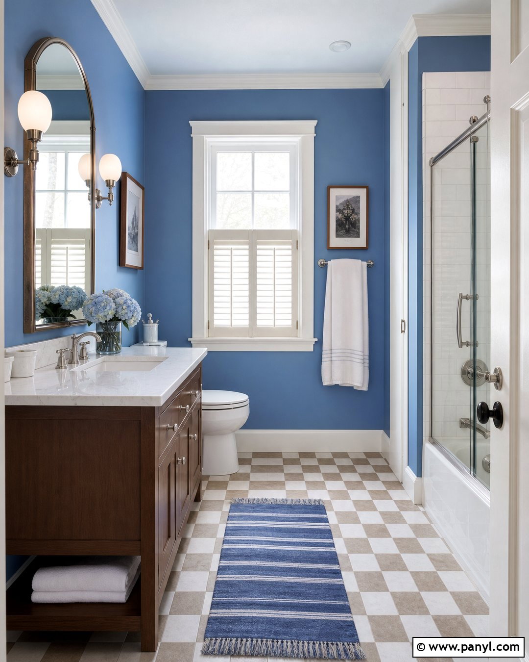 Blue Bathroom With Checkered Floor - 20 Cozy Bathroom With Blue Walls