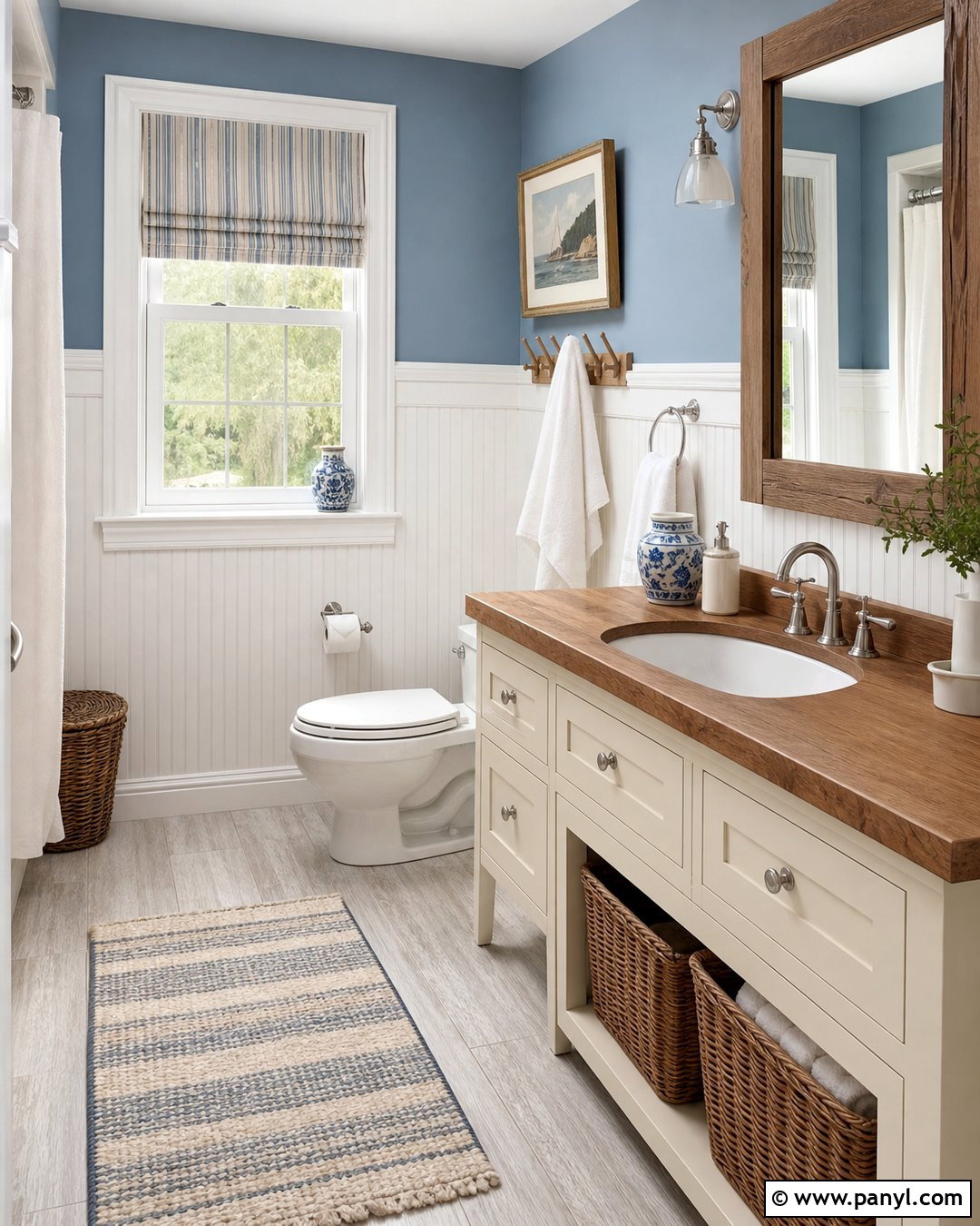 Blue Bathroom With Coastal Cottage Decor - 20 Cozy Bathroom With Blue Walls