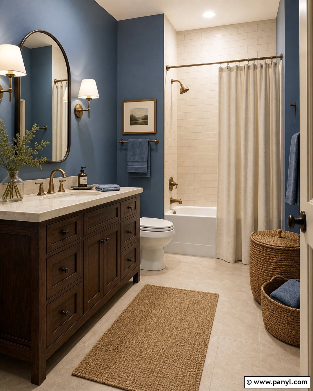 Blue Bathroom With Cream Tile - 20 Cozy Bathroom With Blue Walls