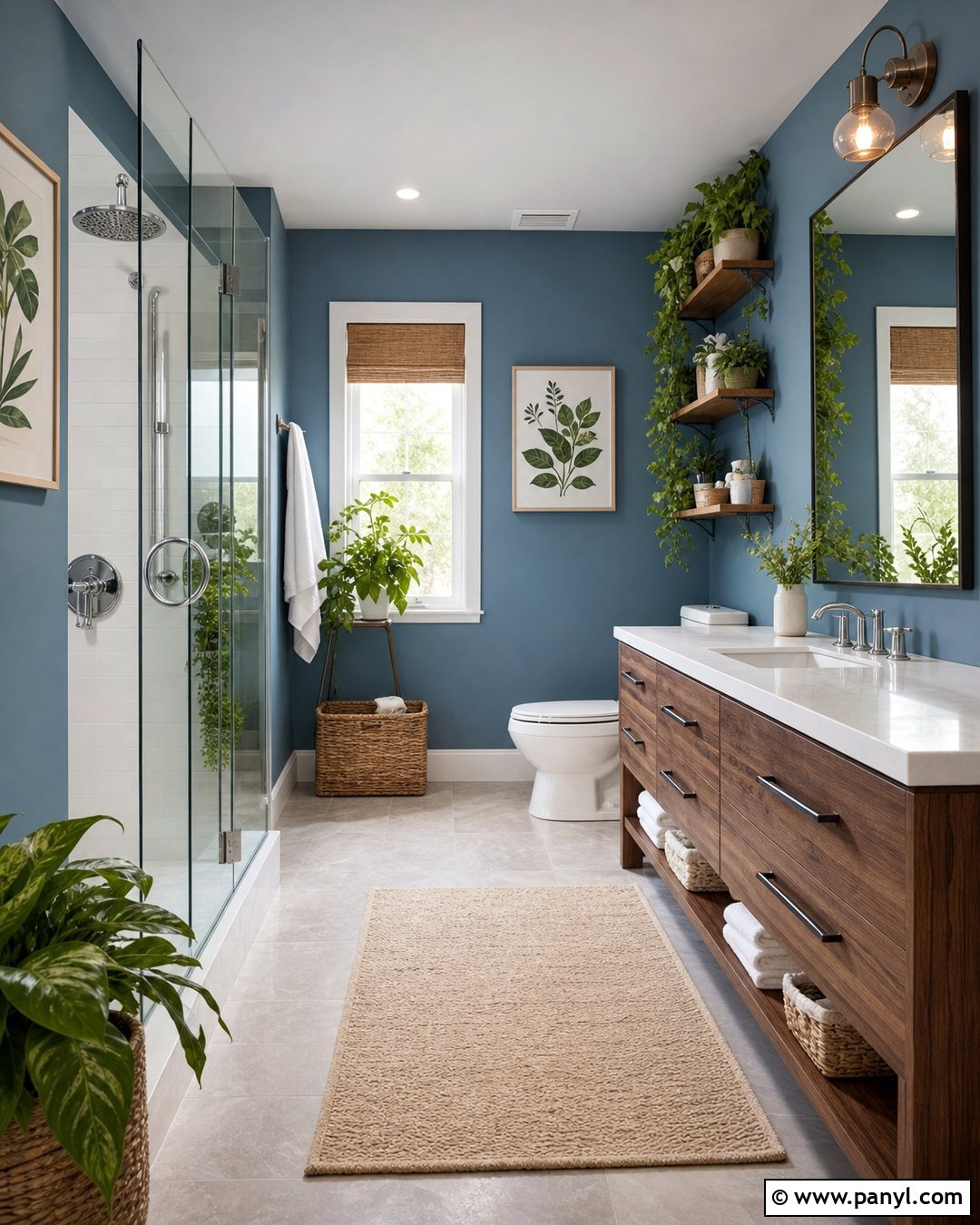 Blue Bathroom With Greenery - 20 Cozy Bathroom With Blue Walls