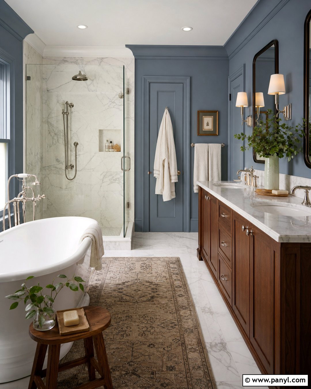 Blue Bathroom With Marble Finishes - 20 Cozy Bathroom With Blue Walls