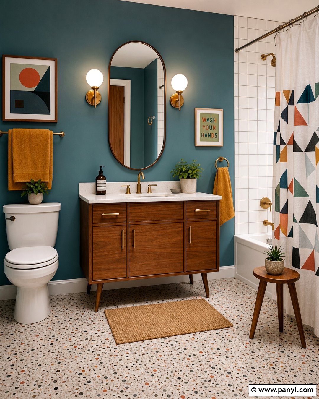 Blue Bathroom With Midcentury Decor - 20 Cozy Bathroom With Blue Walls
