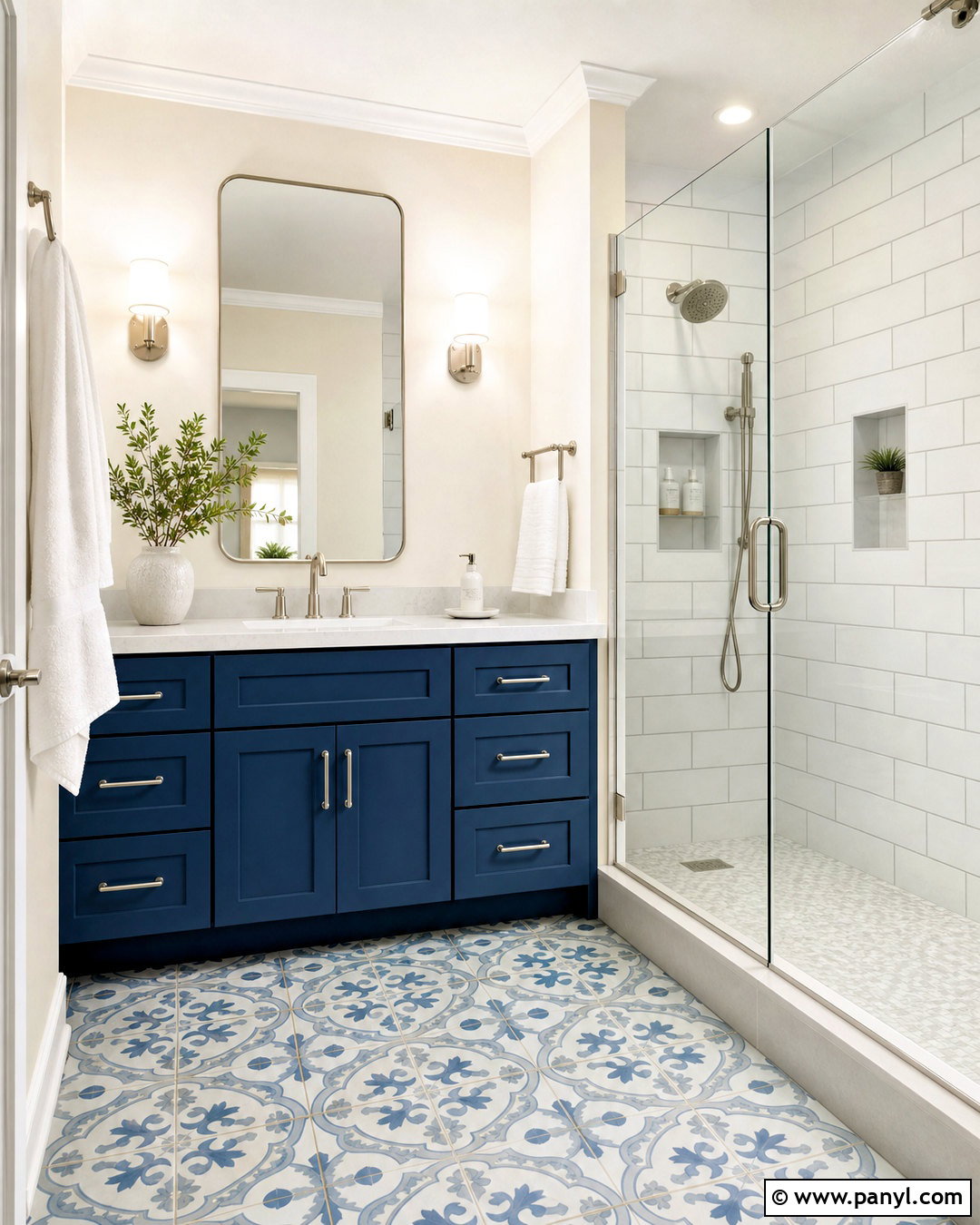 Blue Bathroom With Patterned Floor Tile - 20 blue bathroom design ideas
