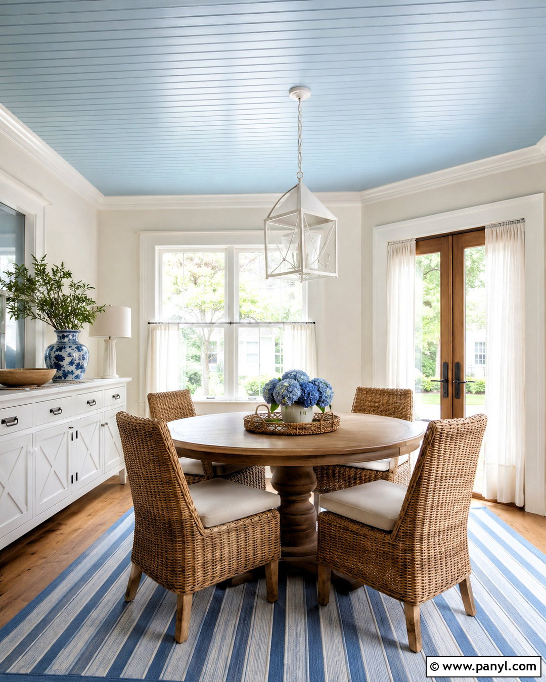 Blue Beadboard Ceiling Breakfast Room - 20 White Walls With Blue Ceiling Ideas