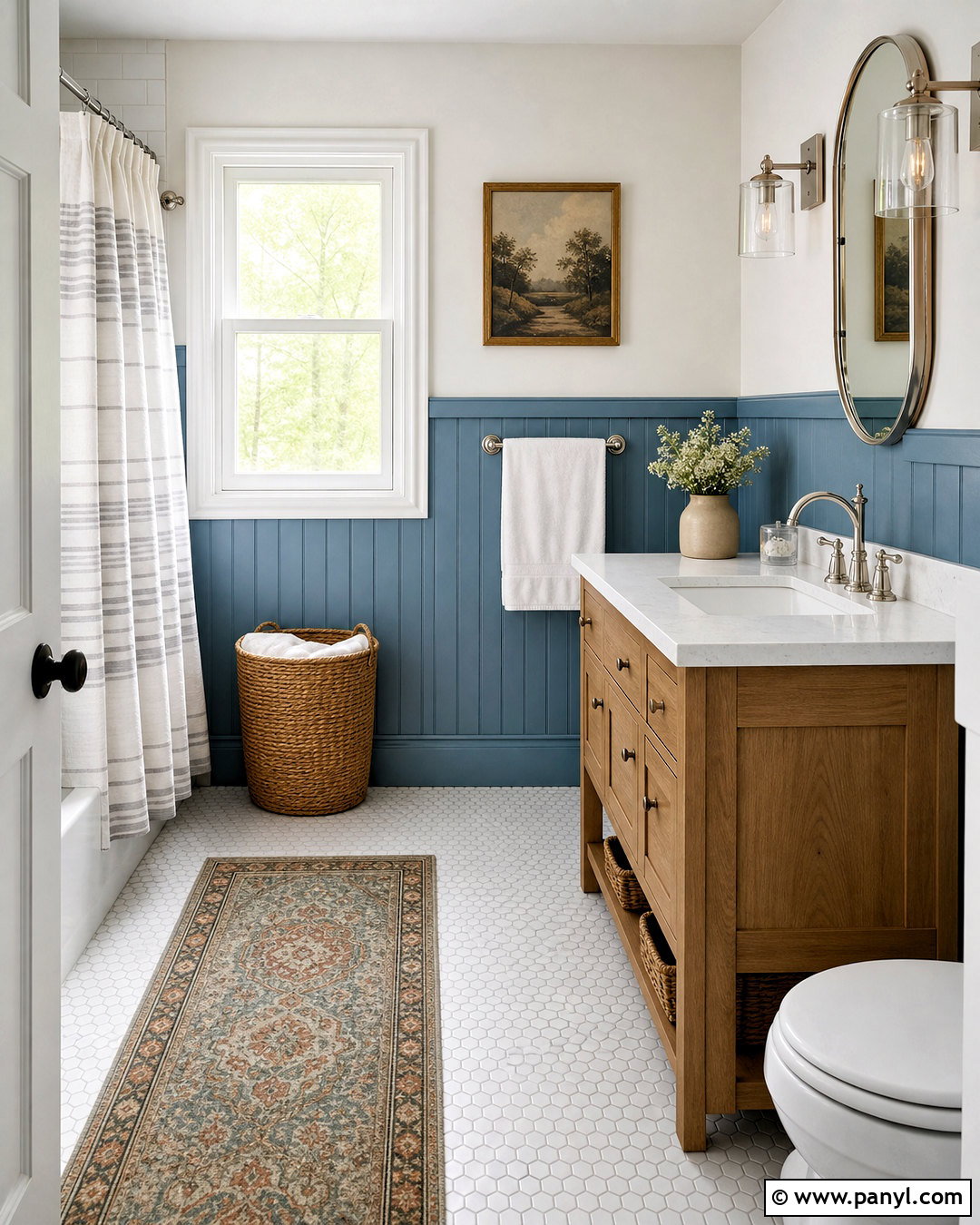 Blue Beadboard Half Wall Paneling In A Bathroom - 20 half paneled walls