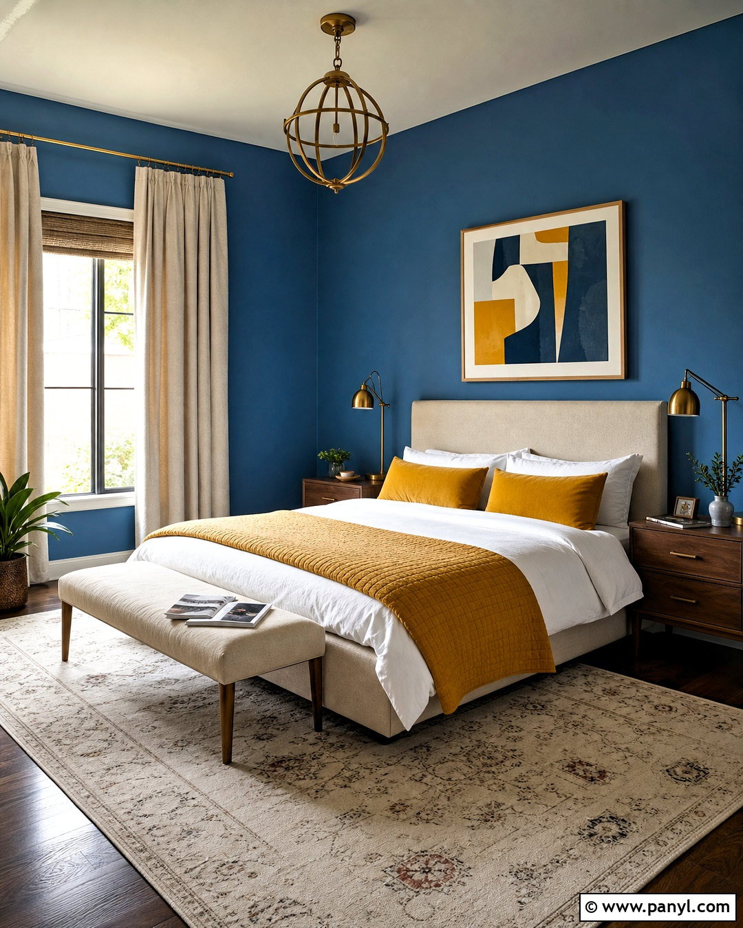 Blue Bedroom With Mustard Accents - 20 bedroom ideas blue walls