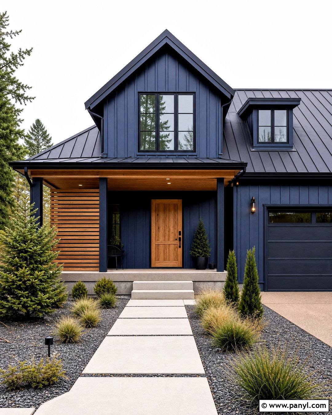 Blue-Black Exterior With Natural Wood - 20 dark blue exterior house colors