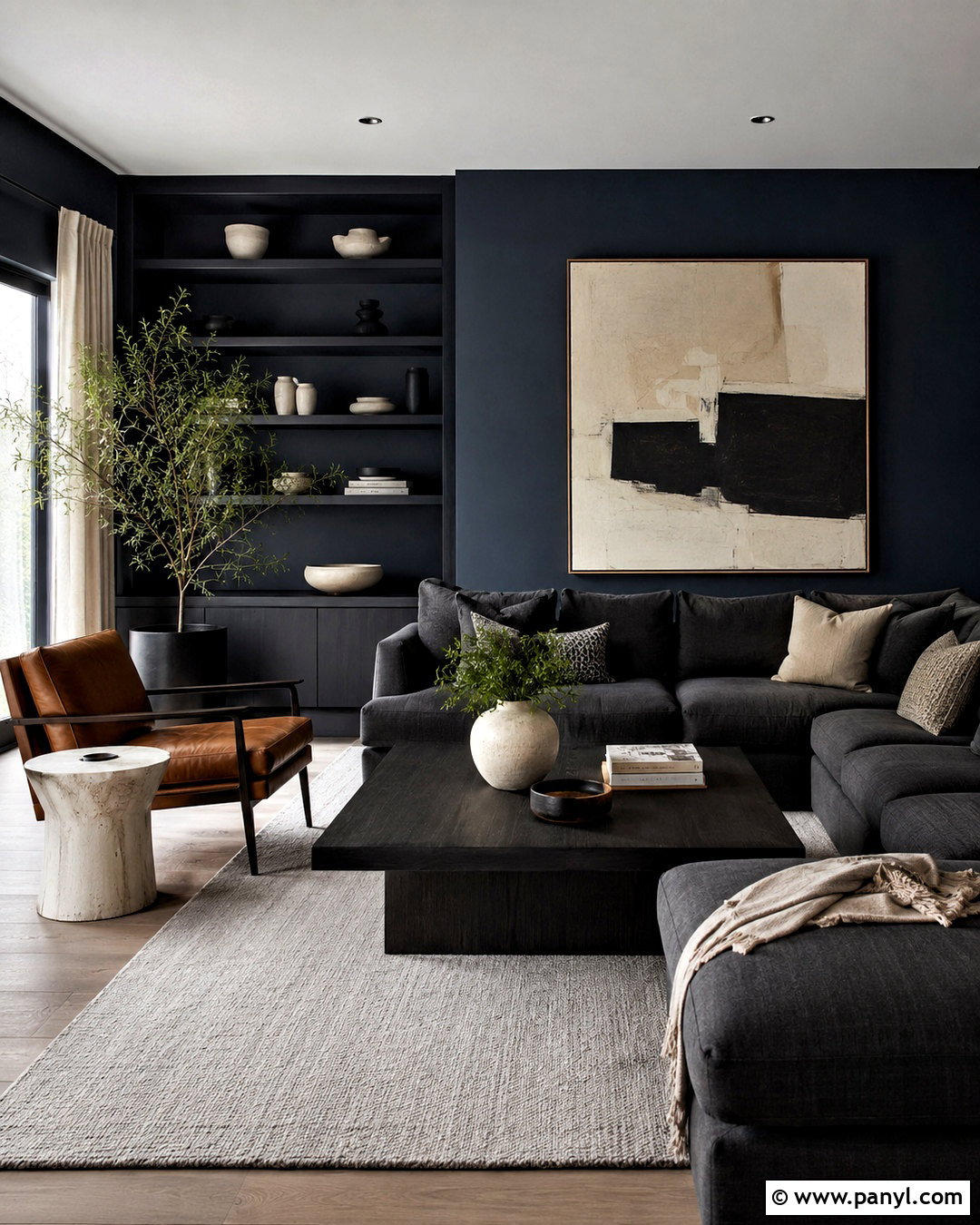 Blue-Black Modern Moody Living Room - 20 moody blue living room ideas