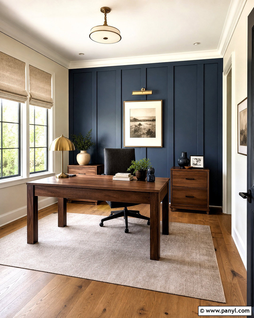Blue Board And Batten Accent Wall Office - 20 blue accent wall office ideas