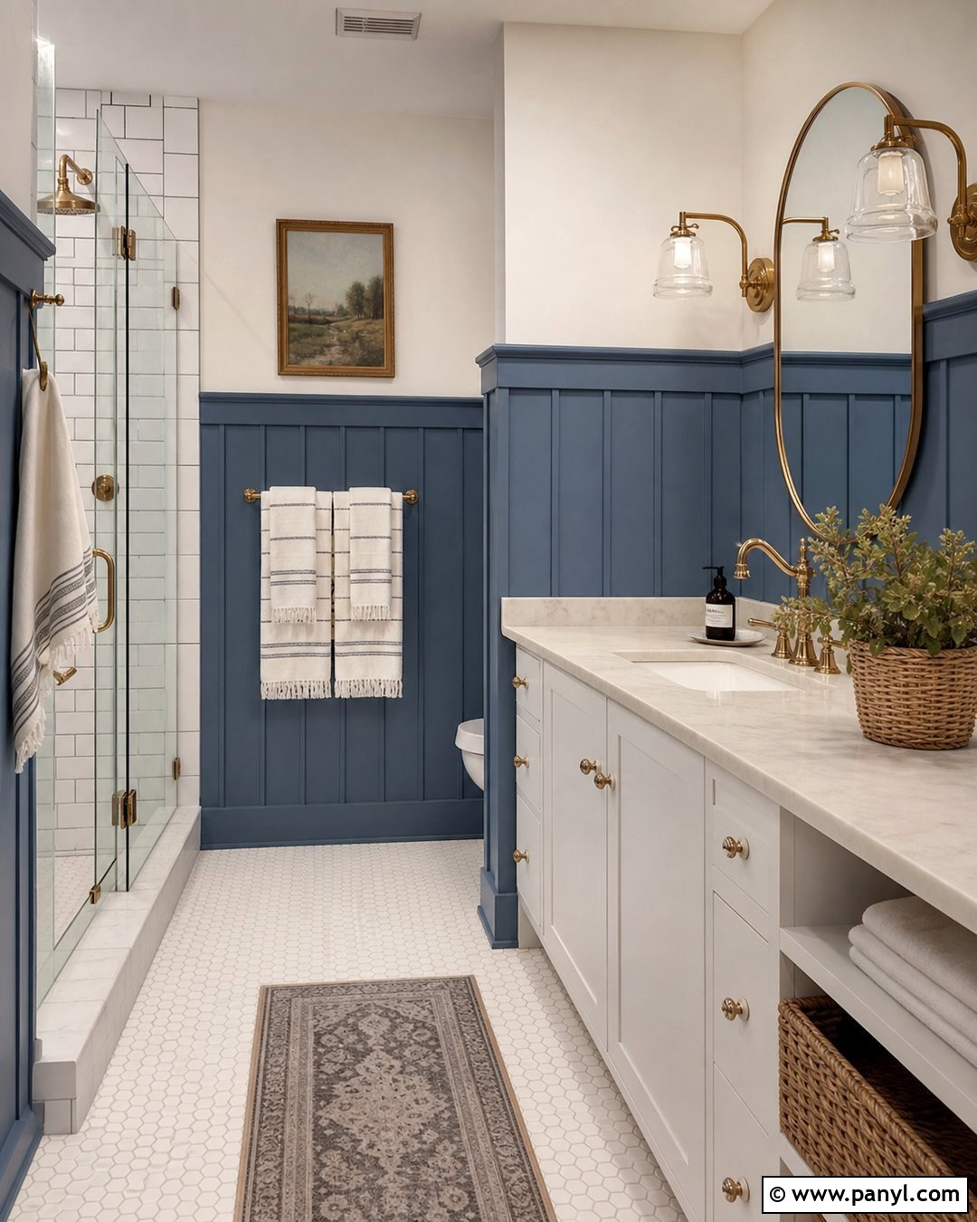 Blue Board And Batten Bathroom Walls - 35 Blue Bathroom Walls