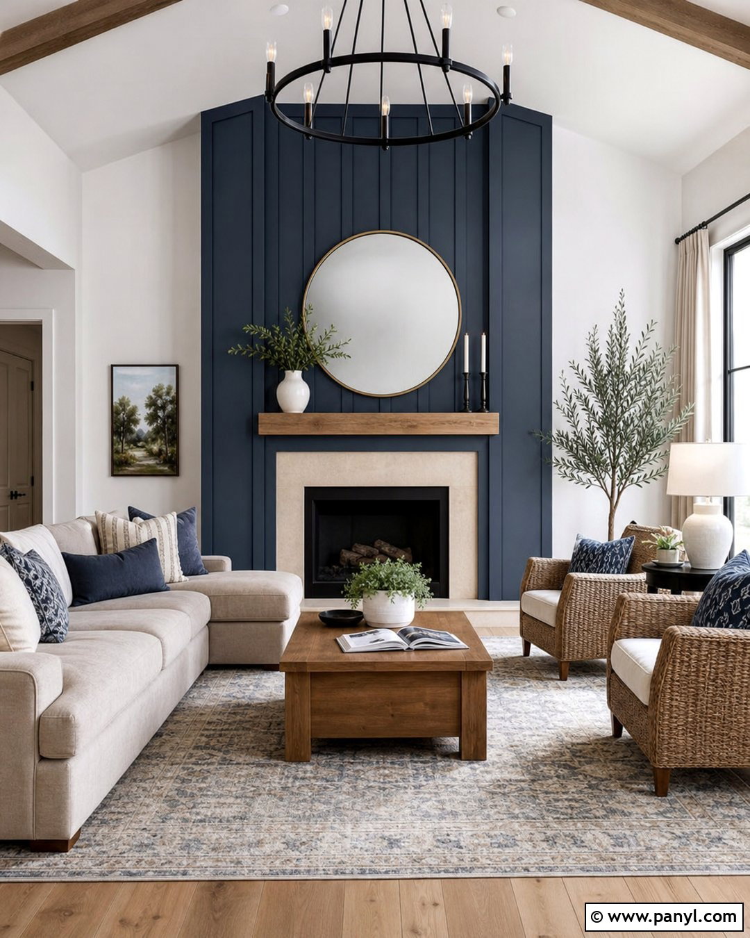 Blue Board And Batten Fireplace Wall - 30 blue fireplace wall ideas
