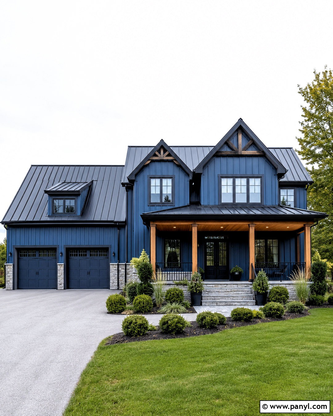 Blue Board And Batten House With Black Trim - 20 blue house black trim ideas