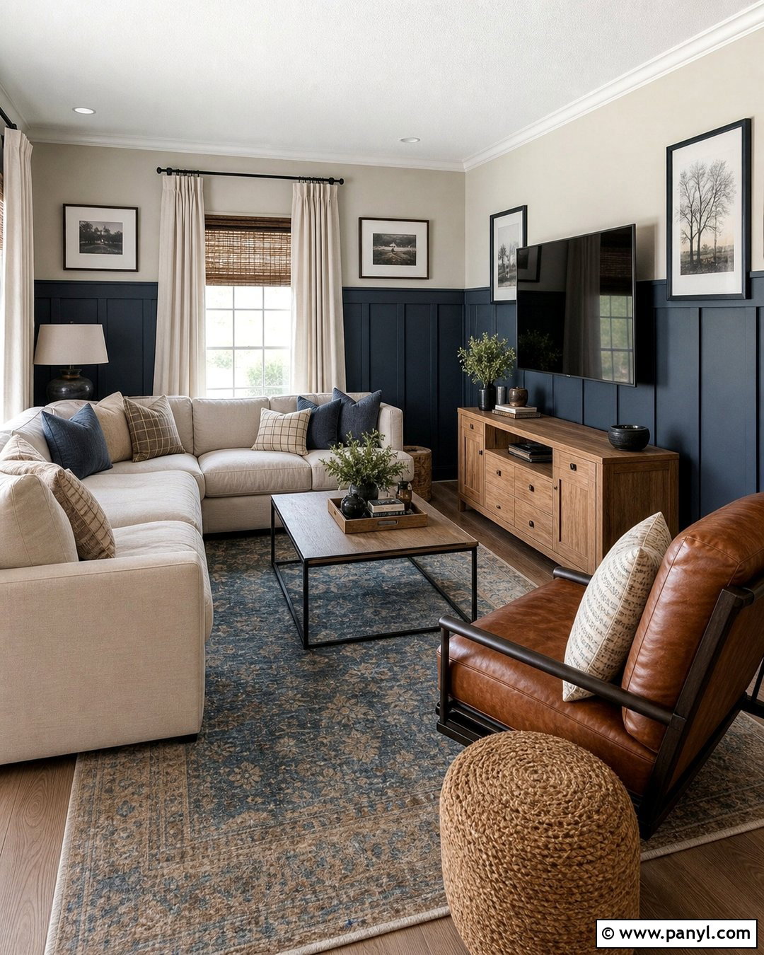 Blue Board And Batten Living Room - 35 blue wainscoting ideas