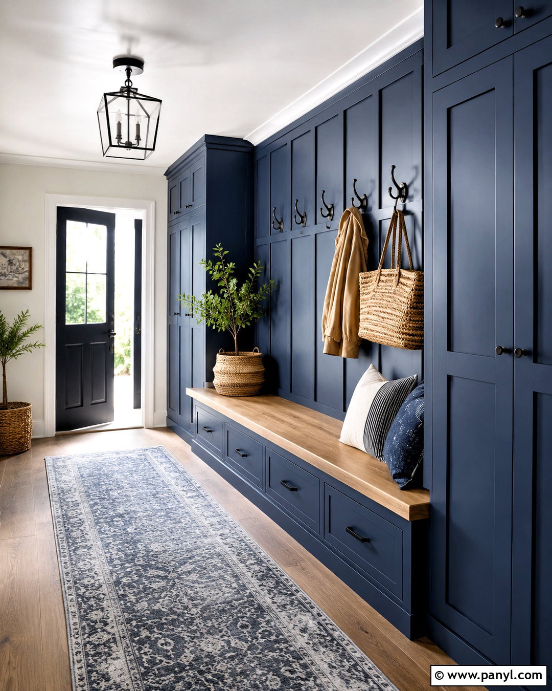 Blue Board and Batten Mudroom Wall - 20 blue board and batten wall ideas